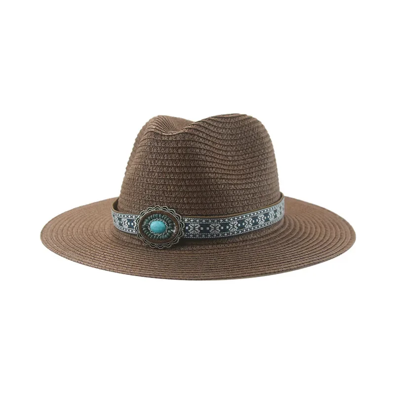 Beach Hat Straw Hat Hats for Women Western Cowboy Band Belt Vintage Luxury Summer Women's Hat Panama Solid шляпа женская летняя
