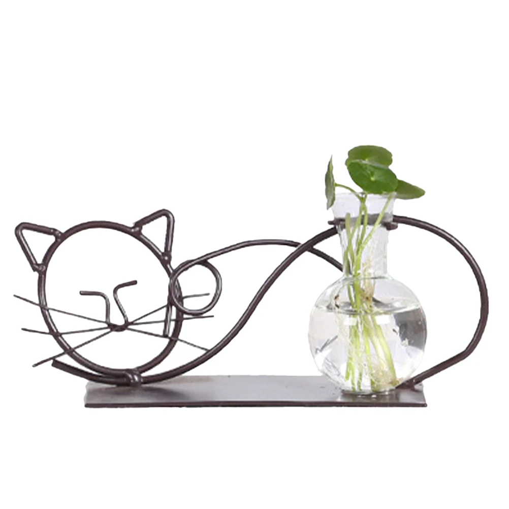 

Cat Shaped Rack Vase Iron Art Practical Hydroponics Planter Decorative Flowerpot for Home Office Living Room Green Plant