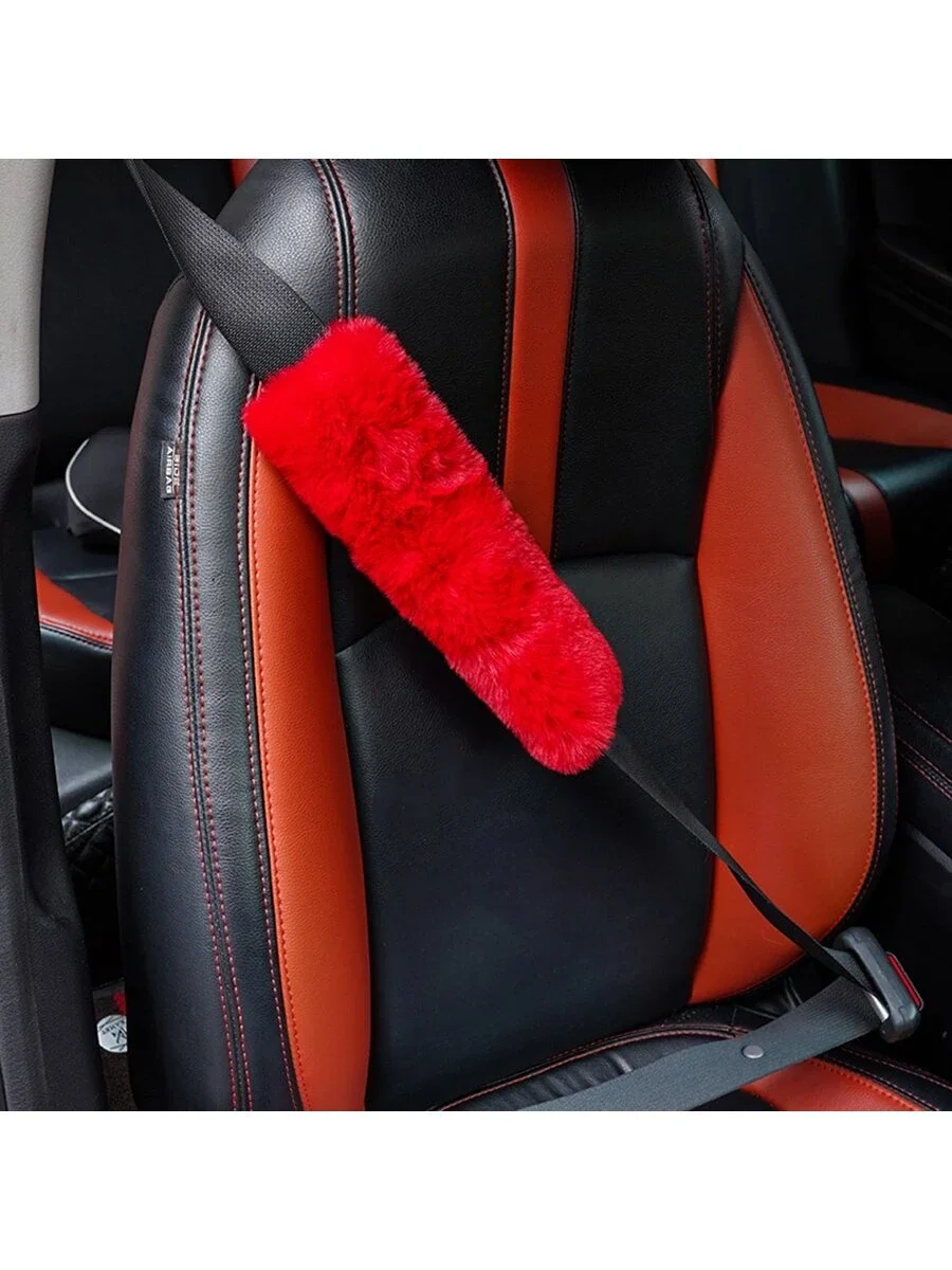 

1pc Multicolor Long Plush Car Seat Belt Shoulder Pad To Prevent Neck Chafing