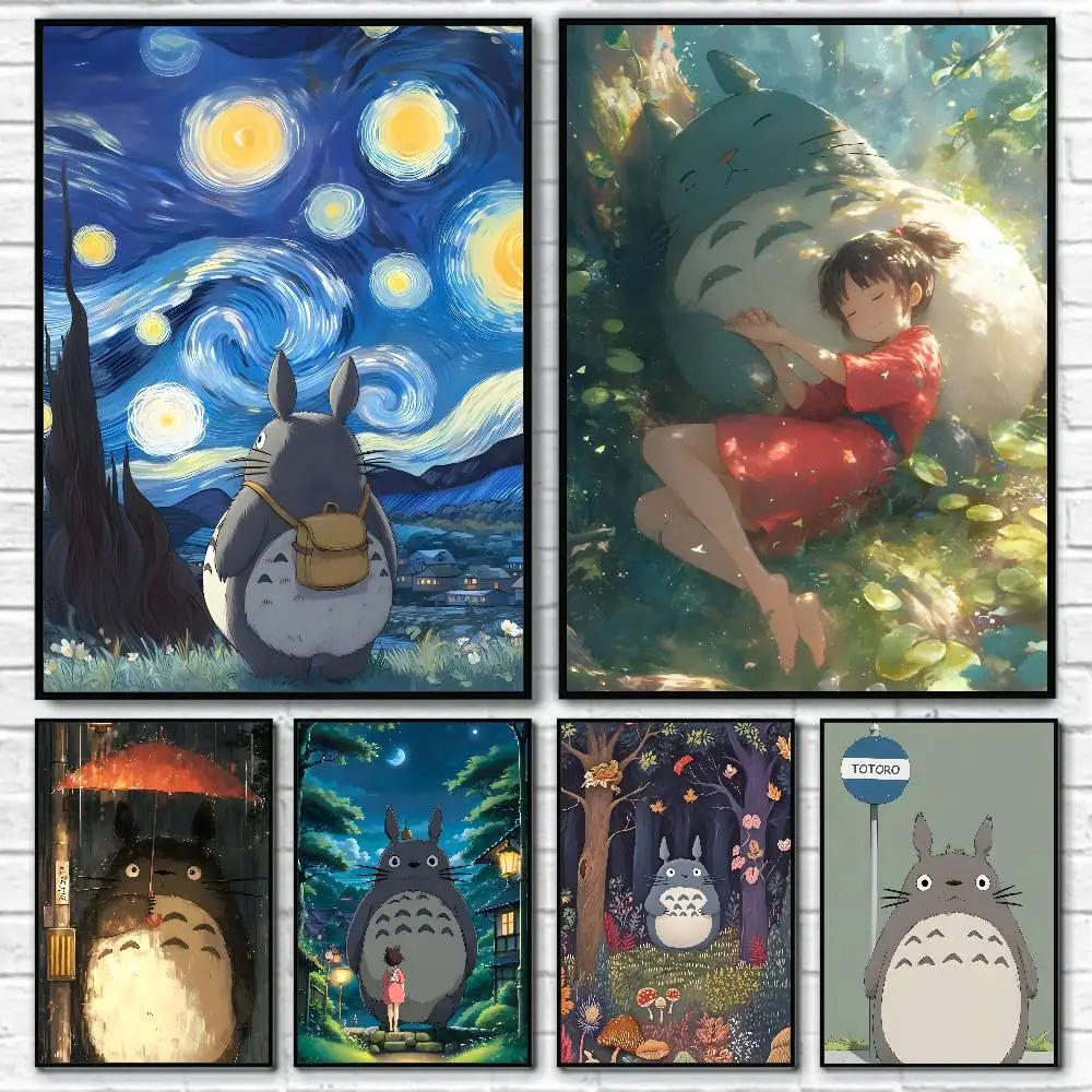 1 Stück Anime T-Totoro Poster HD-Druck Vintage Wandkunst Dekoration für Zuhause und Arbeitszimmer