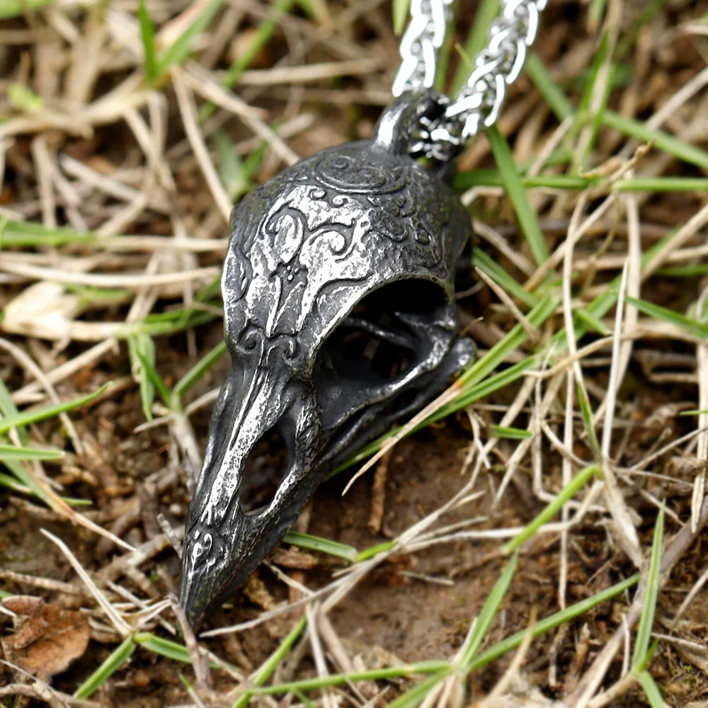 2023 Fashion Nordic Viking Raven Pendant Stainless Steel Crow Domineering Chain Necklace Viking Punk Men Jewelry free shipping