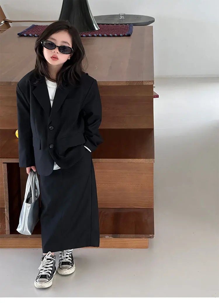 

Серый костюм для девочек, осень 2024, повседневный свободный пиджак, юбка, школьная форма из двух предметов для детей, официальные костюмы для свадебной вечеринки, От 2 до 13 лет