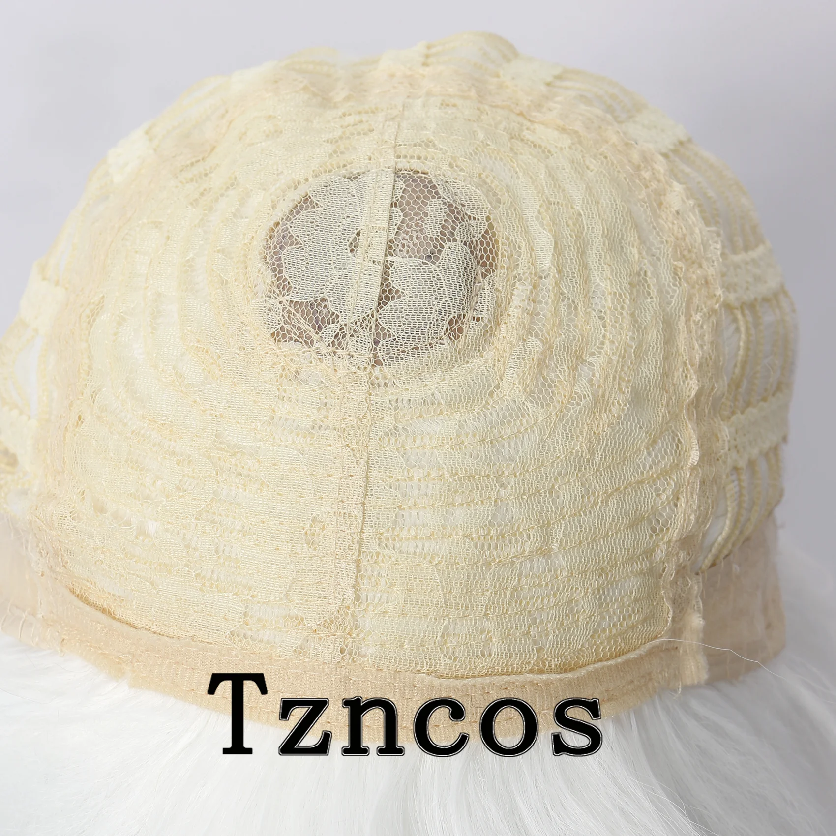 Tzncos المرأة رقيق أبيض قصير بوب شعر مستعار تنفس روز صافي غطاء ألياف صناعية مقاومة للحرارة للعب دور الهالوين #5