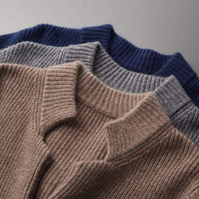 Men's 100% Cashmere Fashionable V-Neck Thick Cardigan Button Pockets Business Sweater Autumn Winter Classic Casual Soft Knit Top