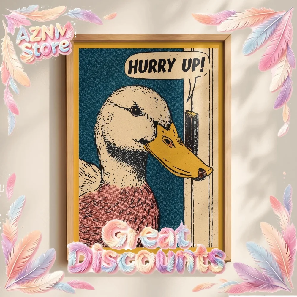 2026 Duck Poster, Vintage Animal Wall Decor, Retro Illustration Print Wall Art Canvas Printings Modern Home  Wall Decorat