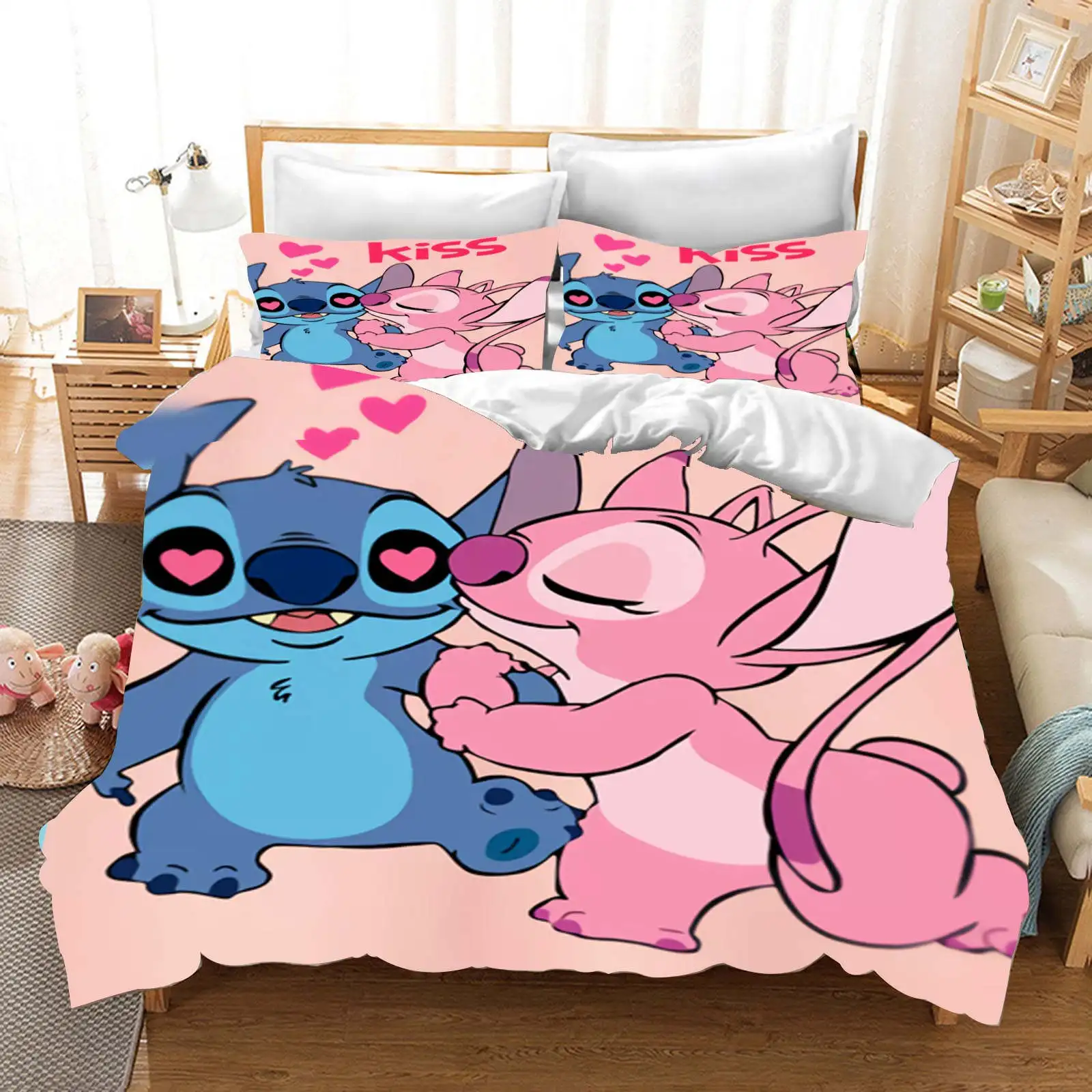 

Stitch Children's Colorful Cartoon Duvet Cover Anime Set Bedding Bedroom Room Decoration Large Bed Size 3d Printing Printing