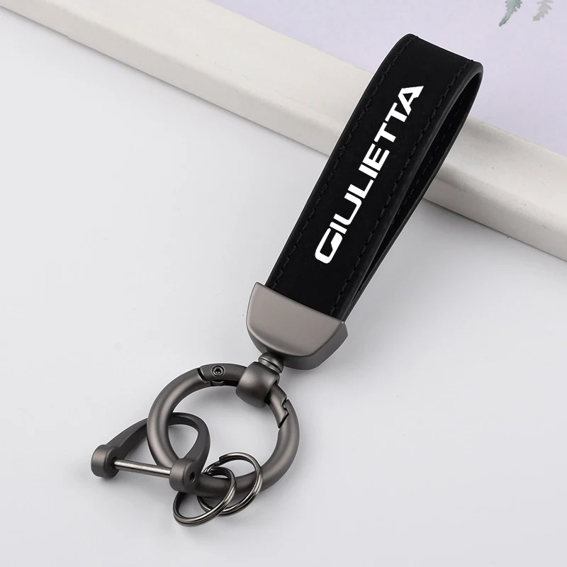 

High-Grade Car Keychain Styling Custom Leather Suede Key Ring With Horseshoe Buckle For Alfa Romeo Giulietta Styling Accessory