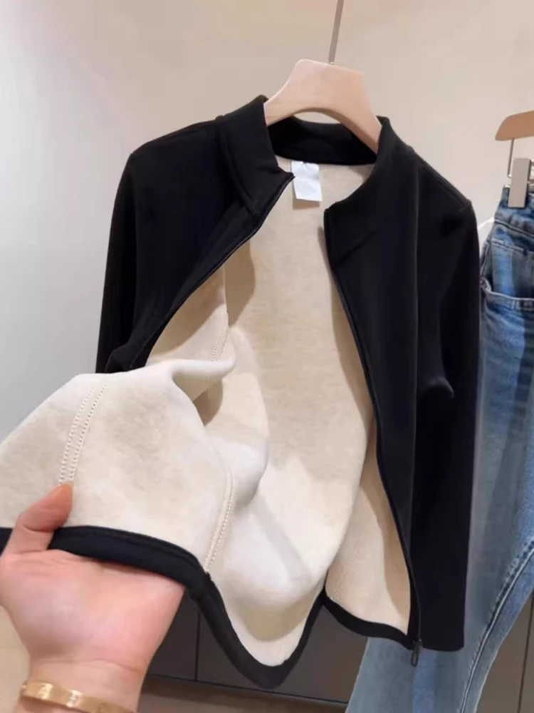 

Женский черный кардиган на молнии, свободный теплый свитшот, модная верхняя одежда для осени и зимы, повседневный уличный стиль