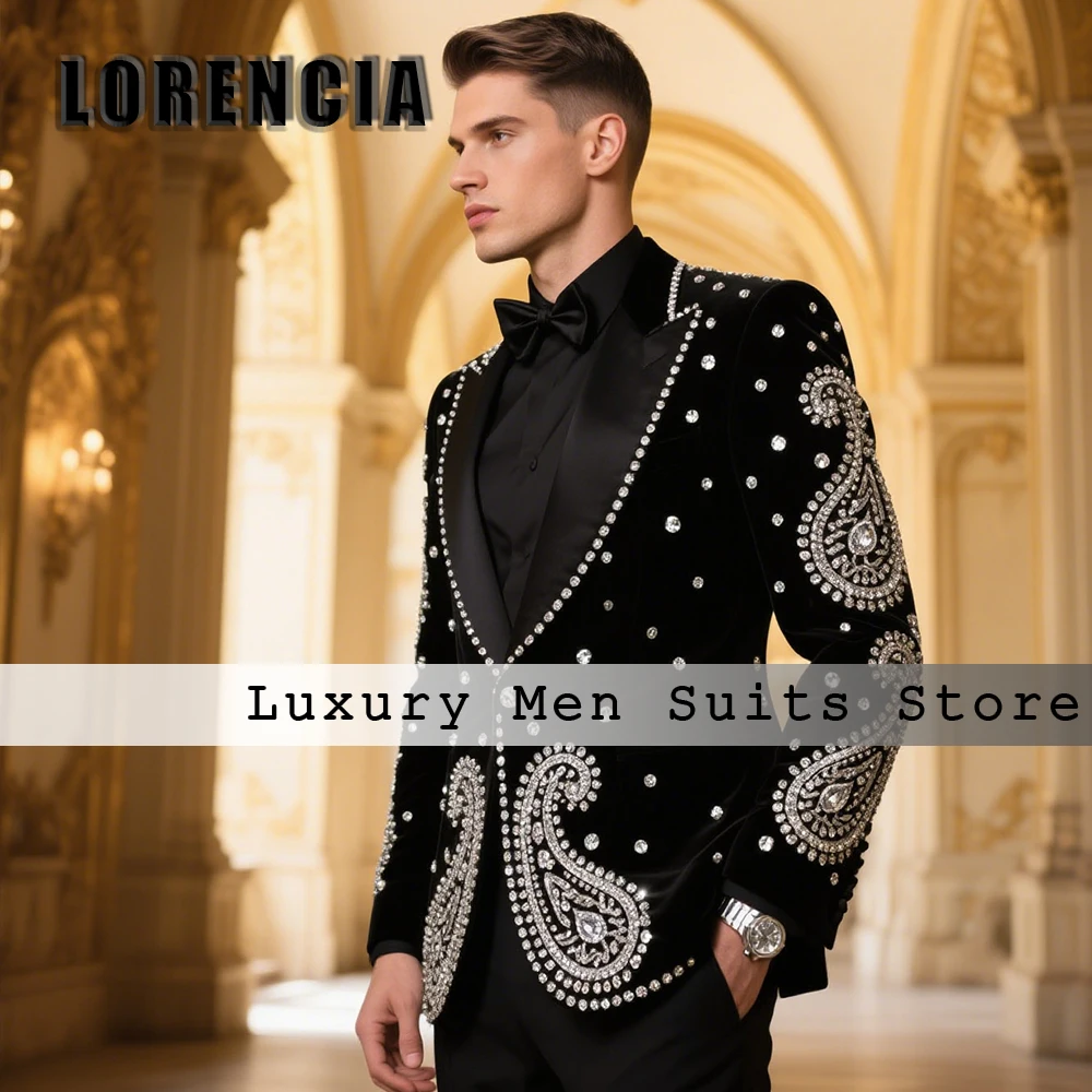 

Роскошные мужские костюмы с бриллиантами, комплект из 2 предметов, приталенные смокинги, вечерняя вечеринка, наряд жениха, индивидуальный пиджак, брюки, мужские брюки для выпускного вечера, roupas masculinas