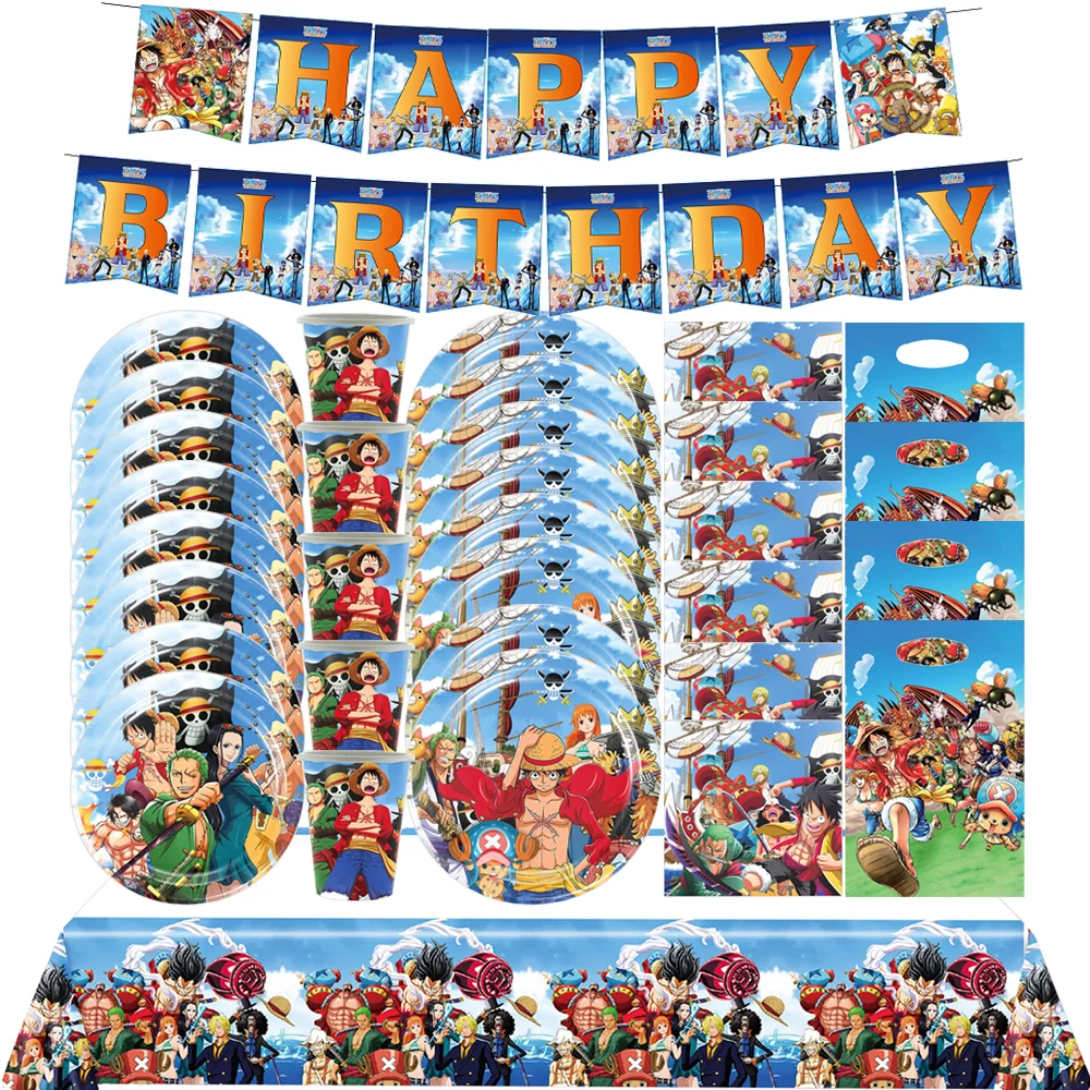 Cartoon Anime Birthday Party Supplies Disposable Tableware Set Tablecloth Cup Plate 1 PIECE Baby Shower Kids Boys Party Decor