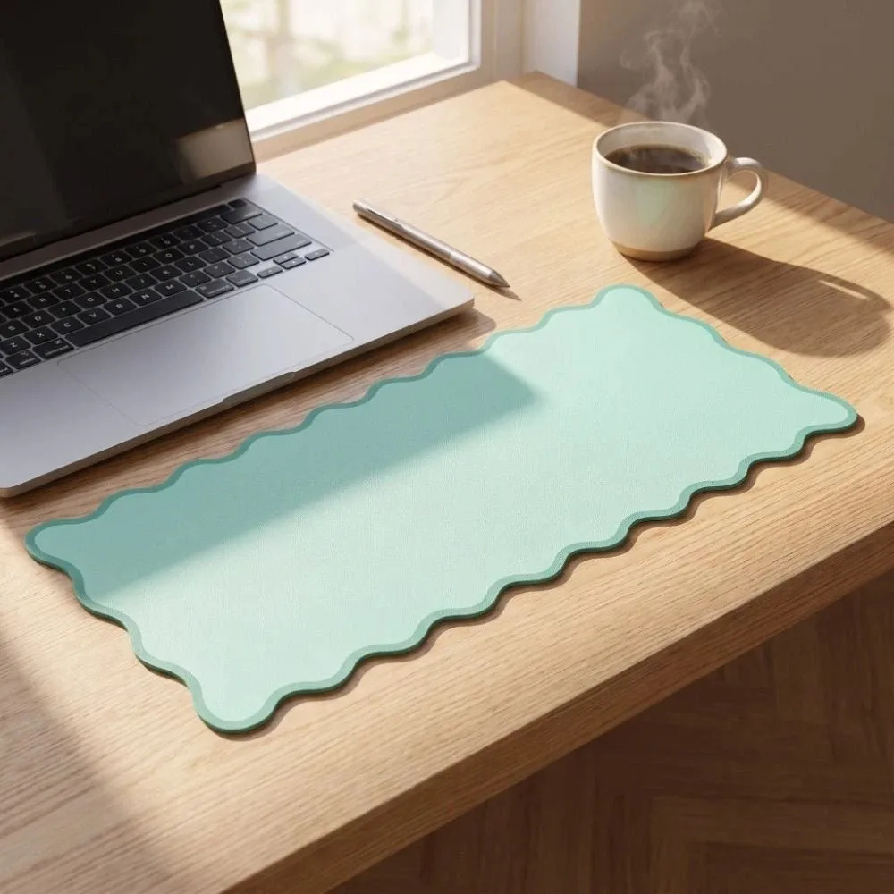 Minimalist PU Leather Desk Pad Non Slip Wave Edge Keyboard Mat Simple Large Desktop Cover Home Decor