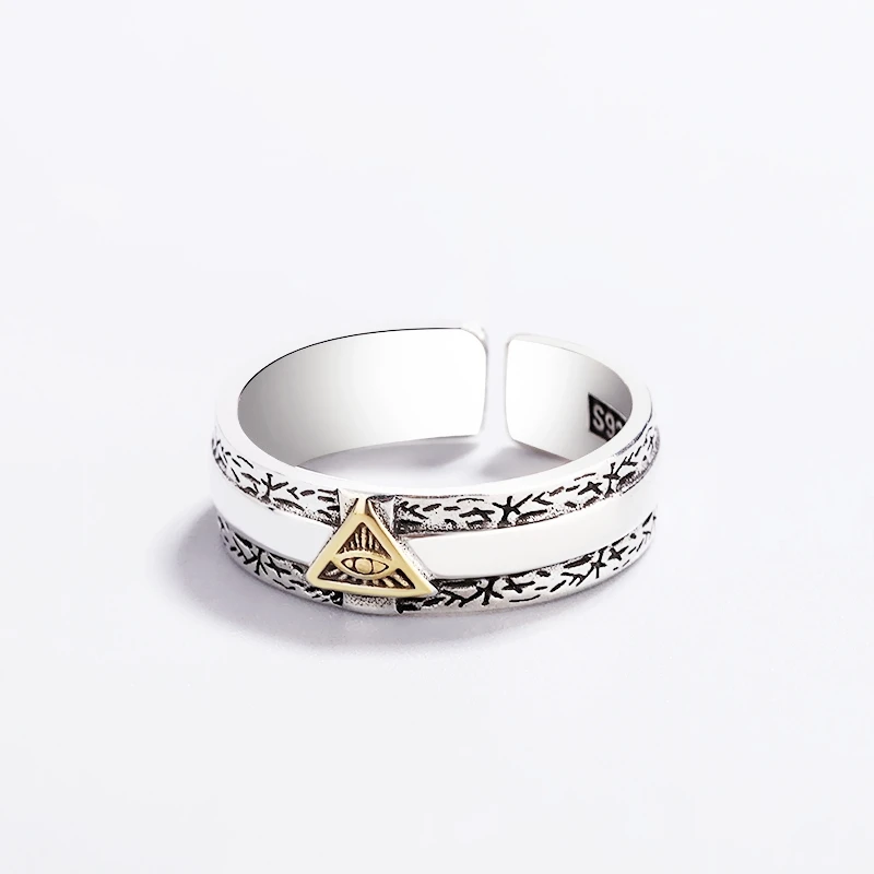 925 Sterling Silver Vintage Eye of God Thai Silver Resizable Rings For Women RI1087