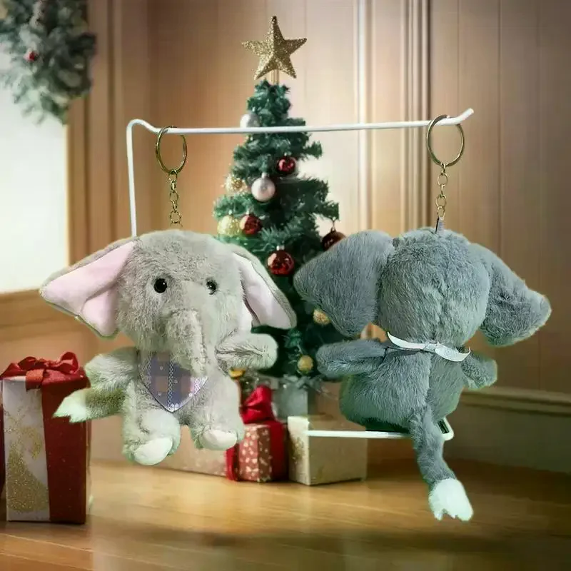 Porte-clés éléphant en peluche pendentif sac ; Jouet en peluche de poupée de dessin animé mignon ; Porte-clés doux ; Décor suspendu pour sac à dos vibrant
