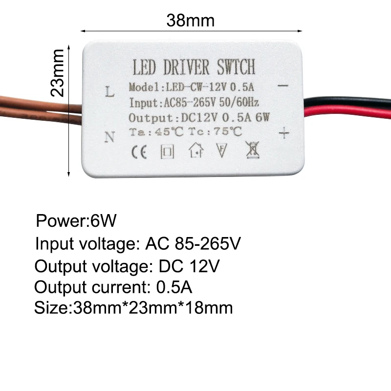 LED Power Supply DC 12V Transformer Switch Driver - Selectable 1A/2A/3A/5A Adapter for CCTV - AC110V-220V 6W to 60W Options