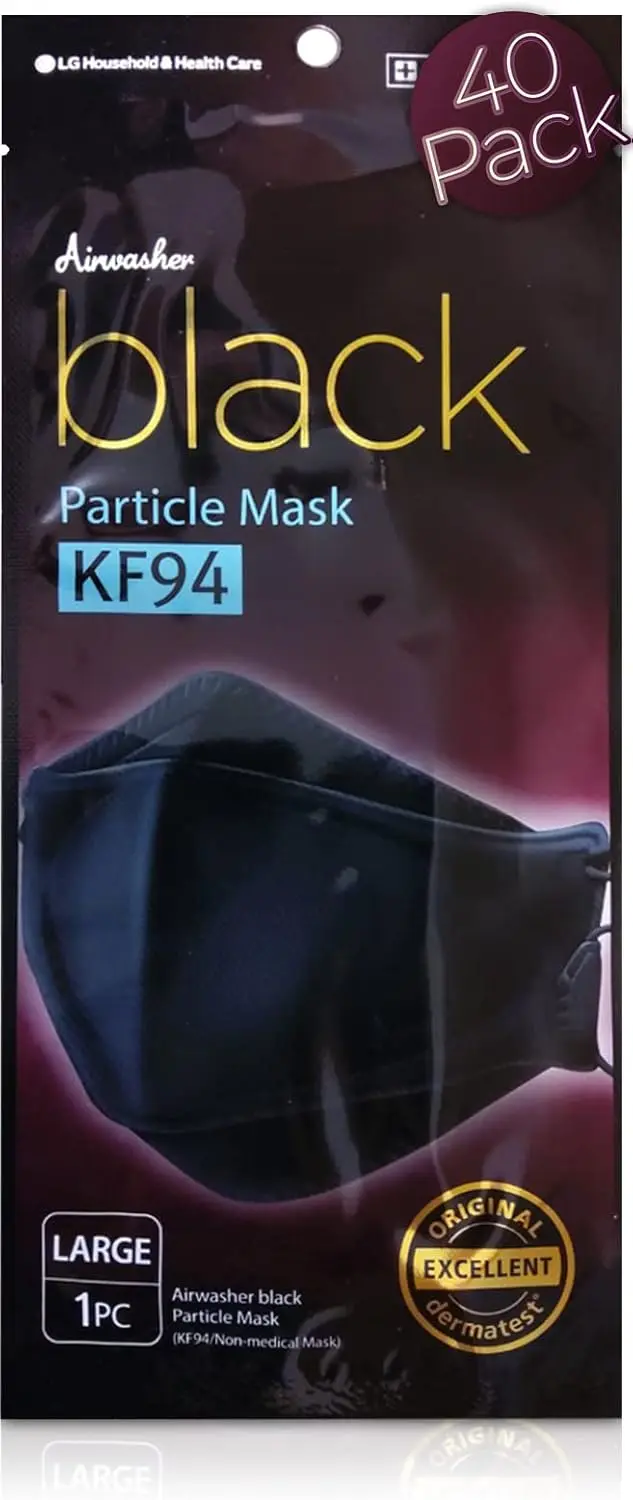 

KF94 Disposable Face Mask, Black Breathable Reusable, Individually Wrapped 4-Ply Adjustable Cloth Masks, 40 Pack