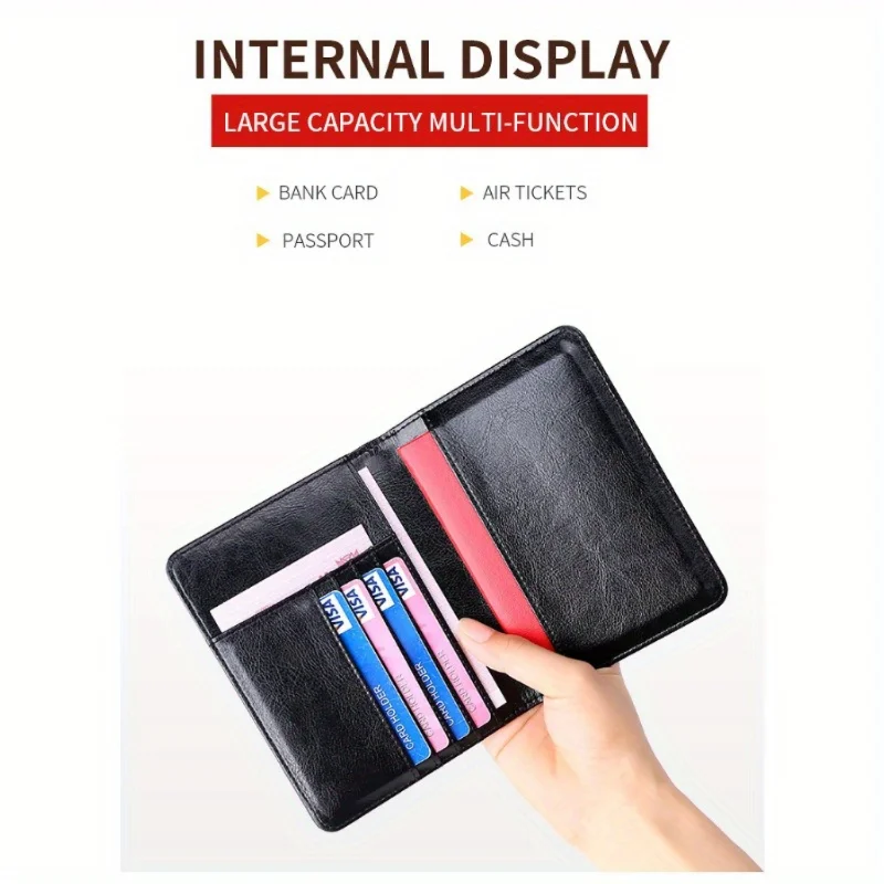 1pc Men's RFID Passport Card Holder, Multi-functional Cowhide Travel Wallet - Securely protect your passport and cards on the go