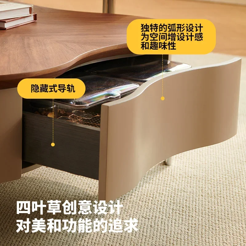 Ji and medieval style coffee table living room household small apartment combination modern simple walnut designer petal coffee