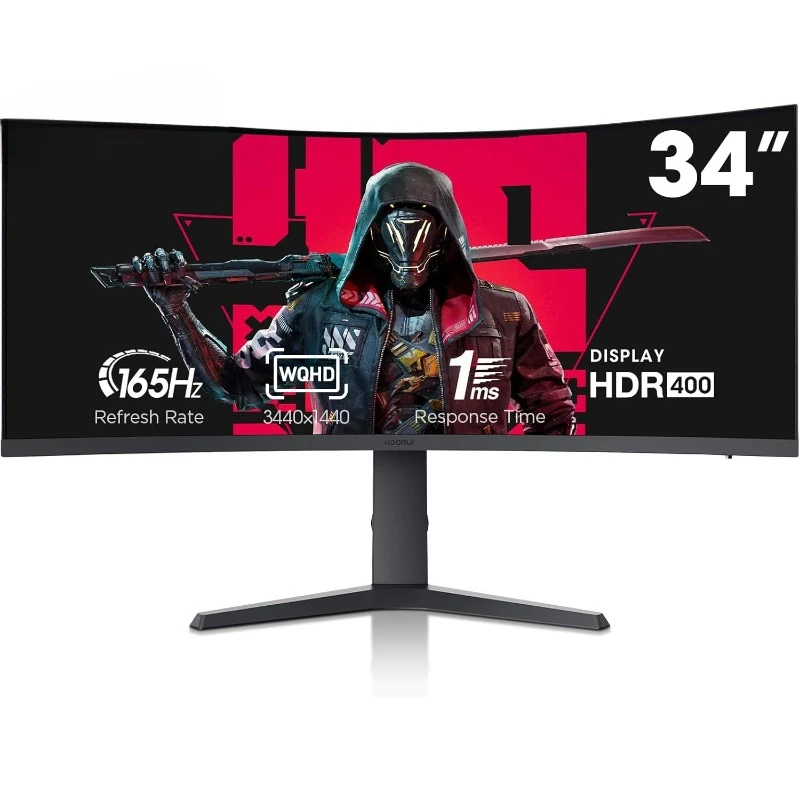 34-inch Ultrawide Curved WQHD 3440×1440 Gaming Monitor,165Hz144Hz Curved 1000R-PIP/PBP,1ms(MPRT) with DisplayHDR 400,DCI-P3 90%