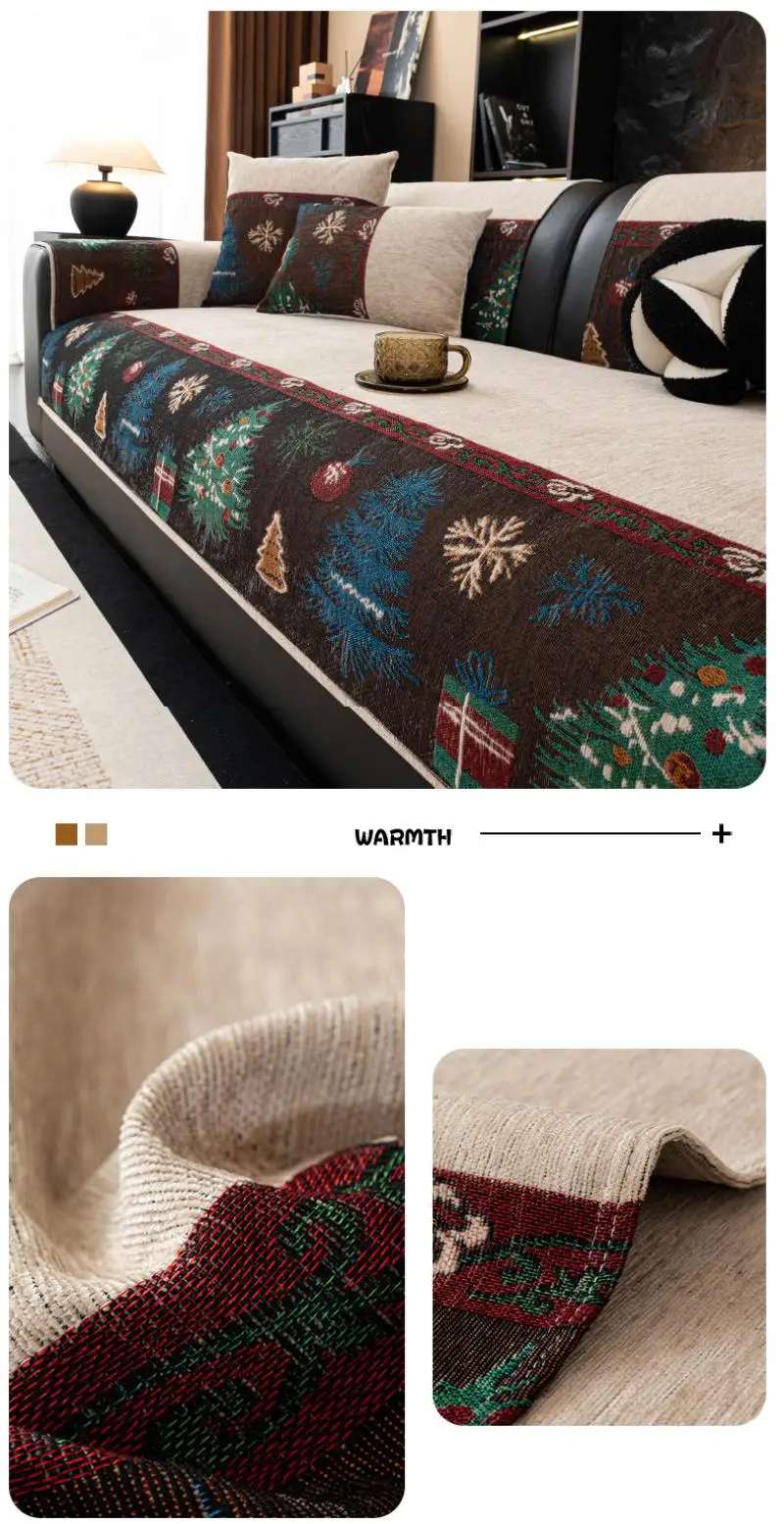 Weihnachtlicher Chenille-Sofabezug, Ganzjahres-Universalstoff, Rutschfester Sofabezug, Rundum-Schutz vor Katzenkratzern, Sofabezüge – Detail 8