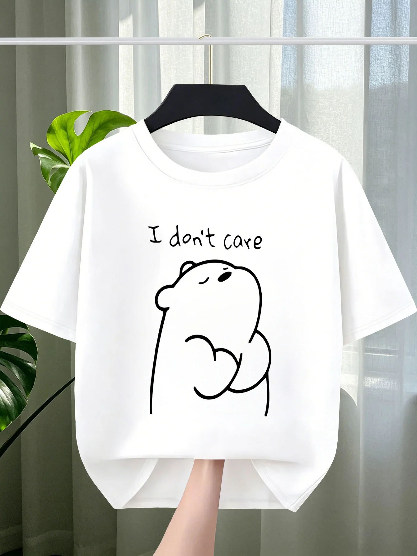 Cute Line Bear I Don T Care Print Graphic Kids Tee Boys Girls Family Matching Cotton Crew Neck Short Sleeve Soft Summer Tee