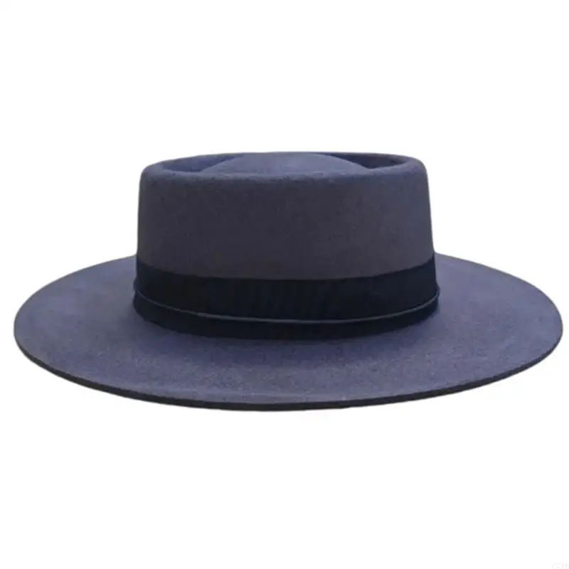 

C71F Подростковая шерстяная валяная шляпа с широкой каймой, фетровая мягкая шляпа в британском стиле, солнцезащитная шляпа для