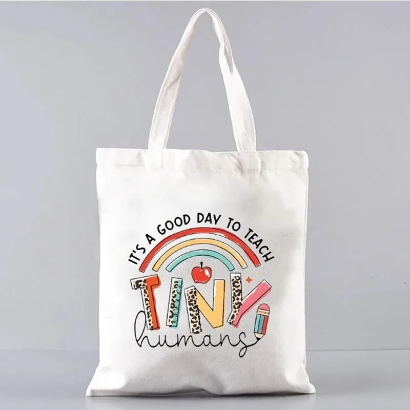 

Teacher Appreciation Rainbow Canvas Tote Bag Large Durable Commuter Tote for Educators Spacious Multicolor Book Bag for Work