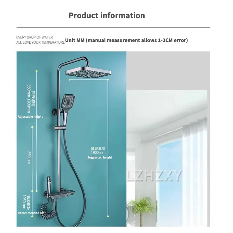 HOShower-Ensemble complet de système de douche de baignoire, noir, blanc, gris, ensembles de douche à LED numériques pressurisés, pluie chaude et froide