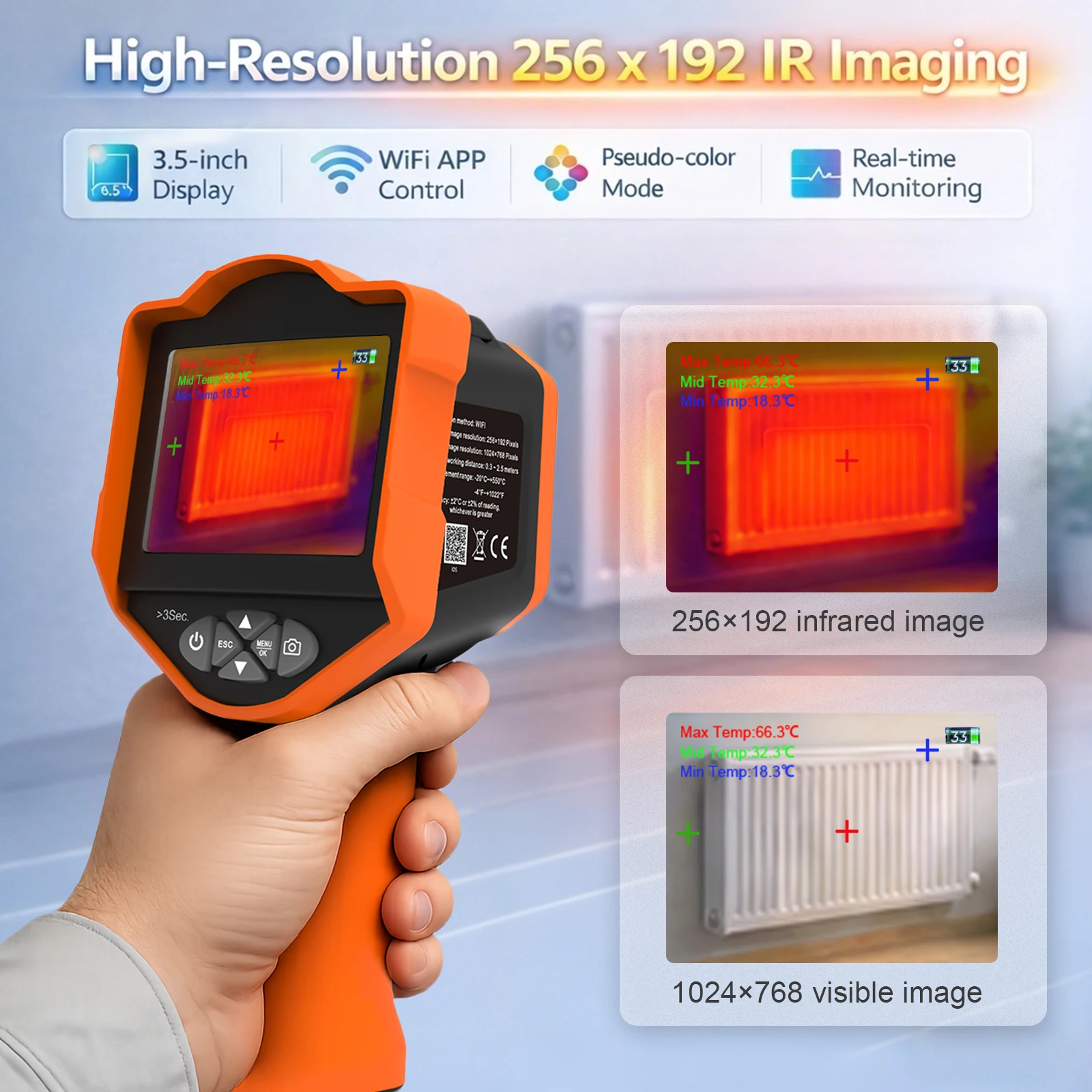 New Product Handheld Gun-Style Thermal Imaging Camera, 256×192 Resolution & 3.5