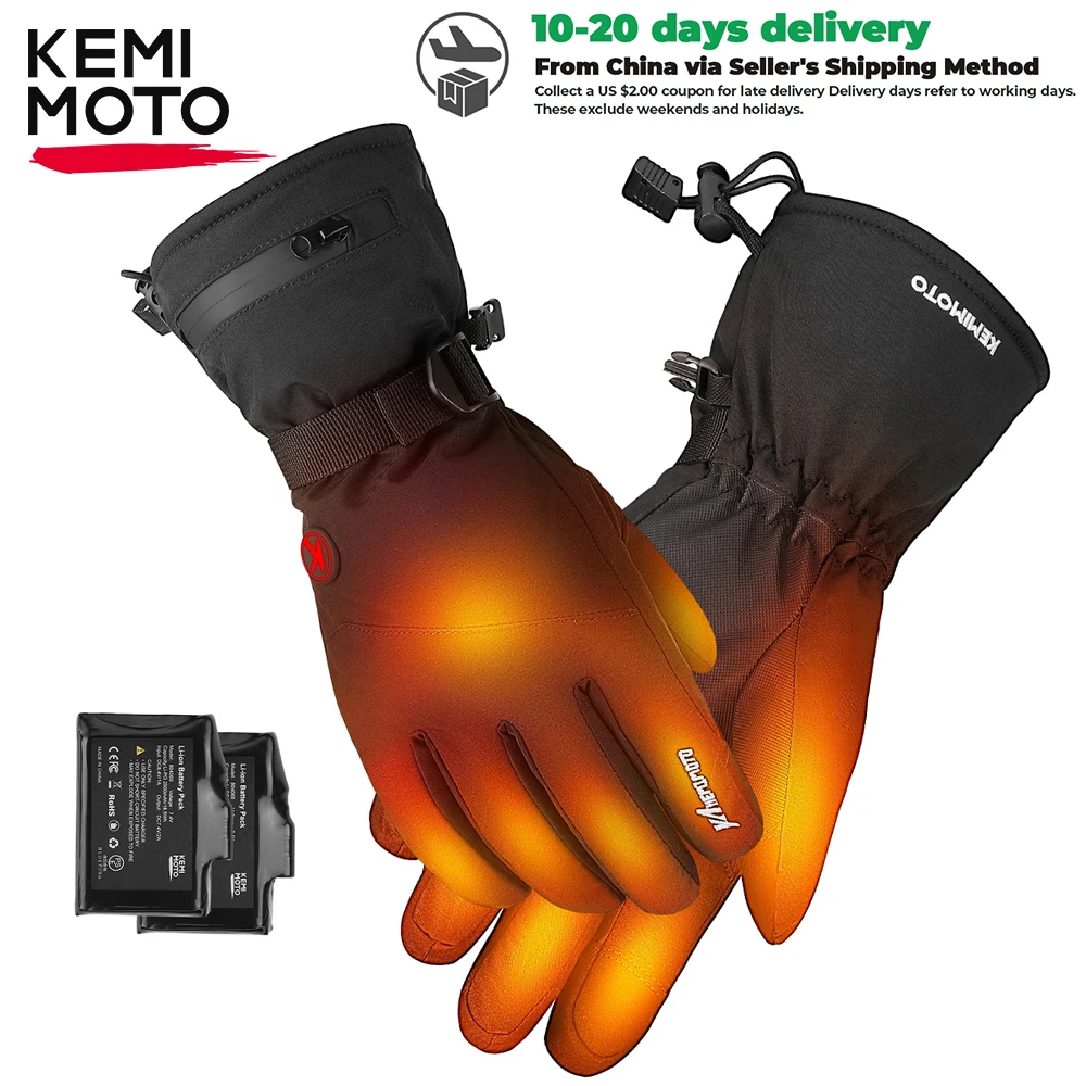 KEMIMOTO Heated Gloves Winter Snowmobile Scooter Moto Skiing Gloves Waterproof Touch Screen Rechargeable Battery Hunting Fishing