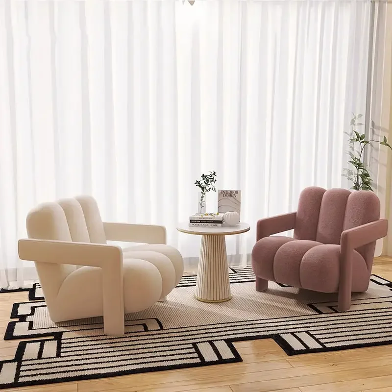 European cream style leisure chair, single designer lazy lamb wool, modern simple sofa chair on the balcony of the living room