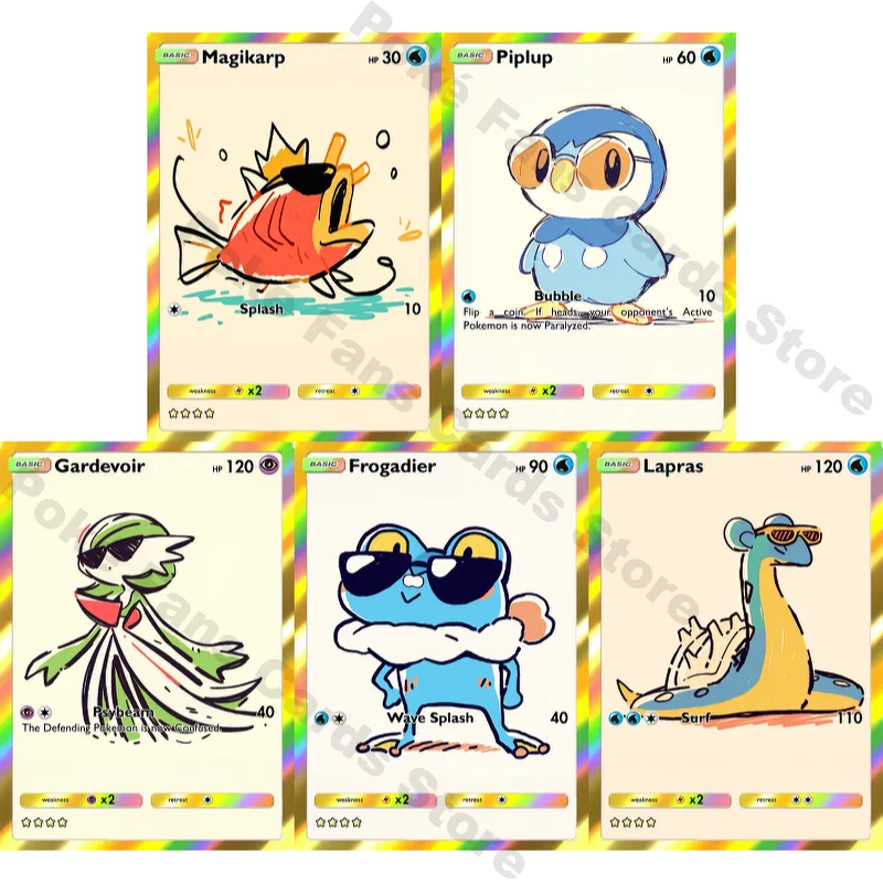 5Pcs PTCG Cards Piplup Magikarp Lapras Frogadier Gardevoir Christmas PTCG Collection Cards Shiny English PTCG Cards Gift