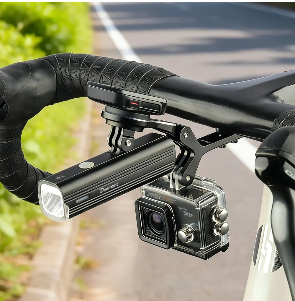 Integrierter Fahrrad-Lenker-Tachometerhalter mit 3 Basishaltern, passend für Garmin Wahoo Bryton, Doppeladapter für die Installation von Licht und Kamera – Detail 8