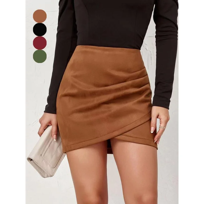 

Замшевая юбка с запахом, модная женская модель для весеннего сезона, нейтральный цвет, другие ткани, другой стиль.