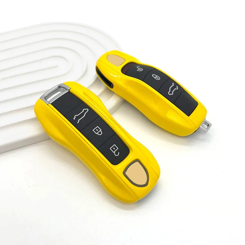 Fashion Racing Yellow for Porsche 718 Cayenne Panamera 911 Macan Car Key Case for Taycan Cayman Boxster Key Cover Fob Bag Holder