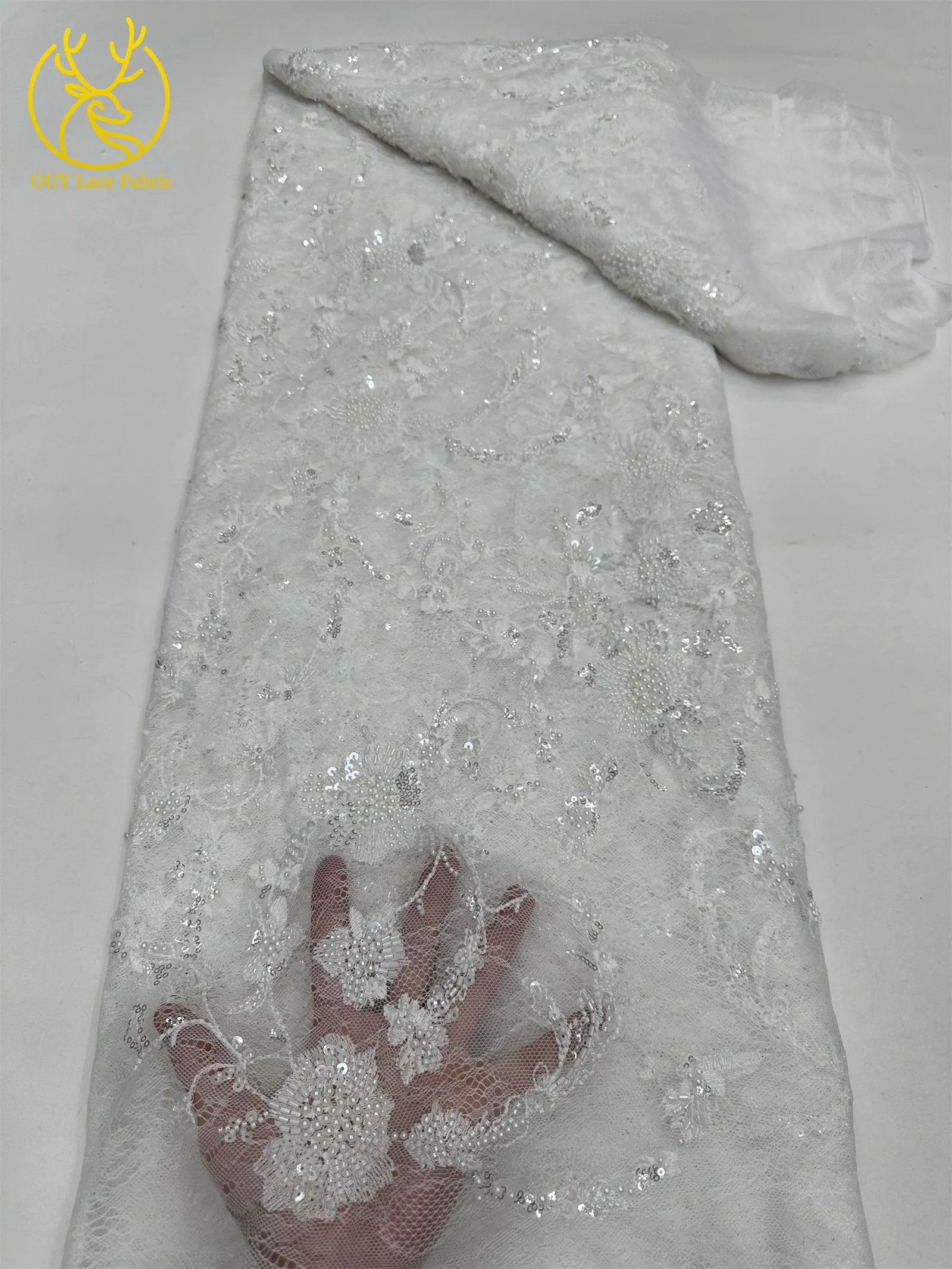 Afrikanischer Spitzenstoff, französische Kordelstickerei, Perlen, Pailletten, Tüllnetz für Damen, Hochzeit, Party, Kleid, Nähen, hohe Qualität, 5 Yards – Detail 15