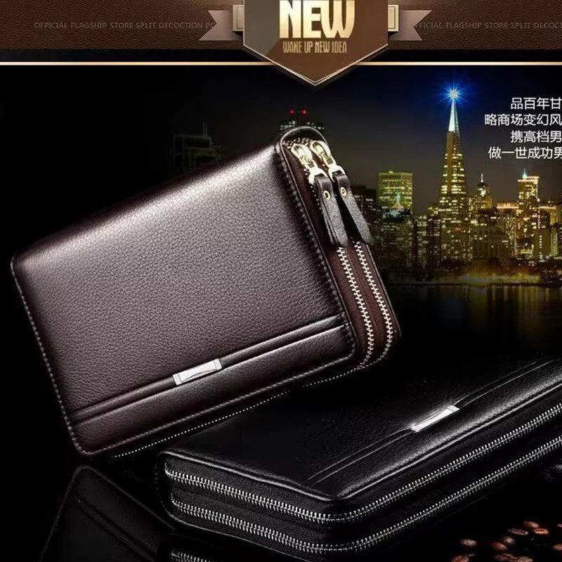 Leather Clutch Bag for Man Long Wallet Fashion Luxury Purse Square Bolsas Card Phone Pouch Hand Porter Bag Male Men'S Necessaire