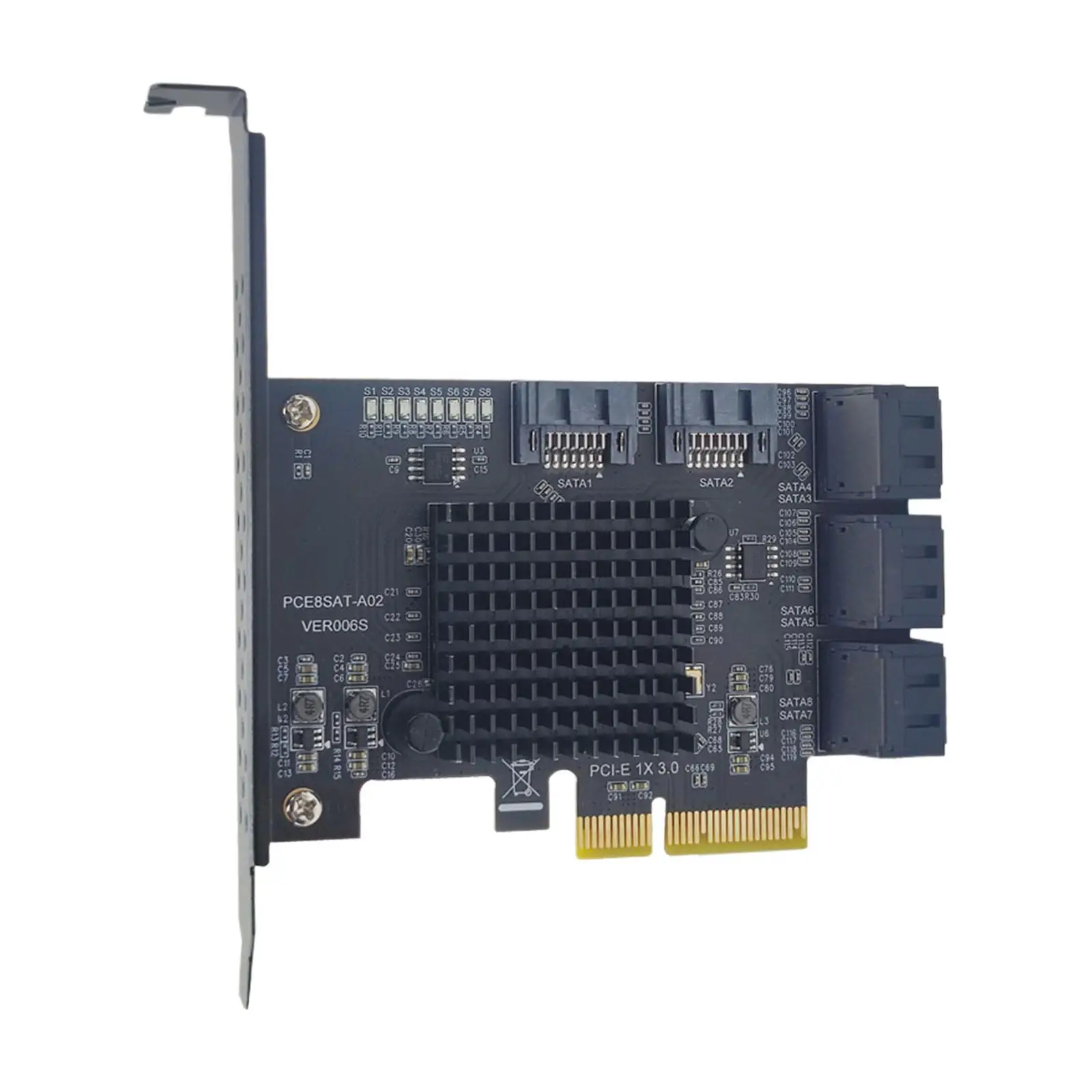 

PCI E 4x Expansion Card 6Gbps with Heat Dissipation Fins 8 Port SATA3.0 6G Expansion Card for Solid State Drive