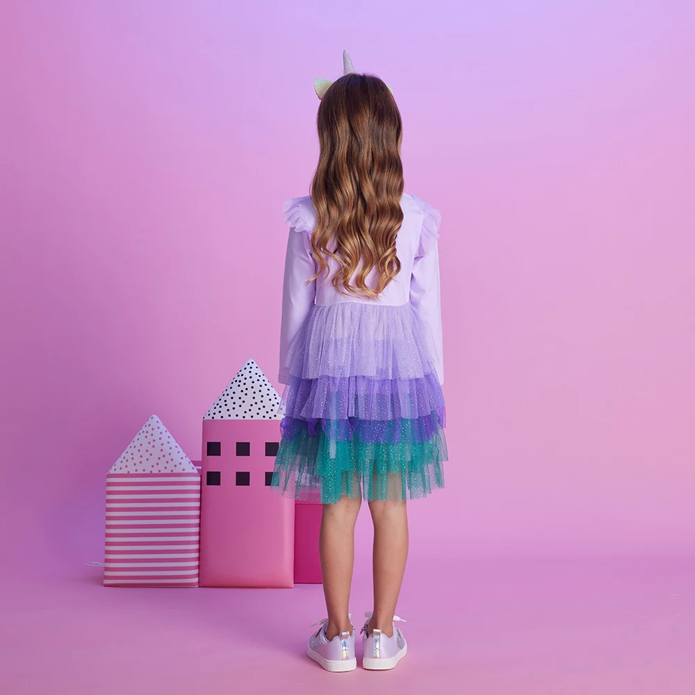 DXTON 2024 Mädchen Kleider Winter Kinder Geburtstag Party Kostüme Meerjungfrau Pailletten Prinzessin Tutu Kleid Patchwork Kleinkind Mesh Kleid – Detail 4