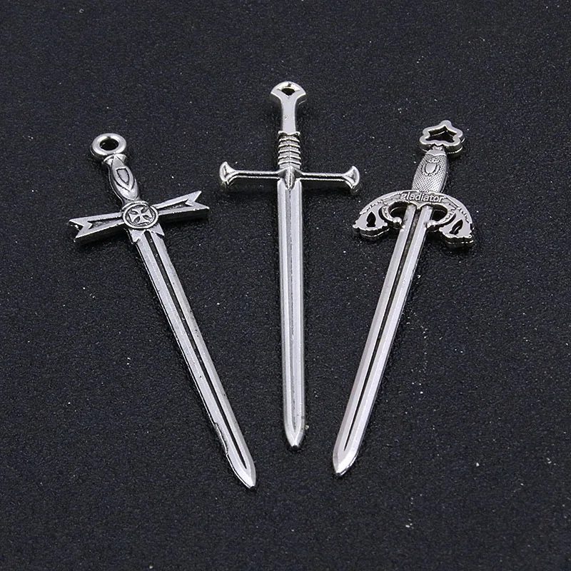 5Pcs 3 Styles Charms Cross Knight Sword  Zinc Alloy Pendant For DIY Jewelry Handmade Necklace Making