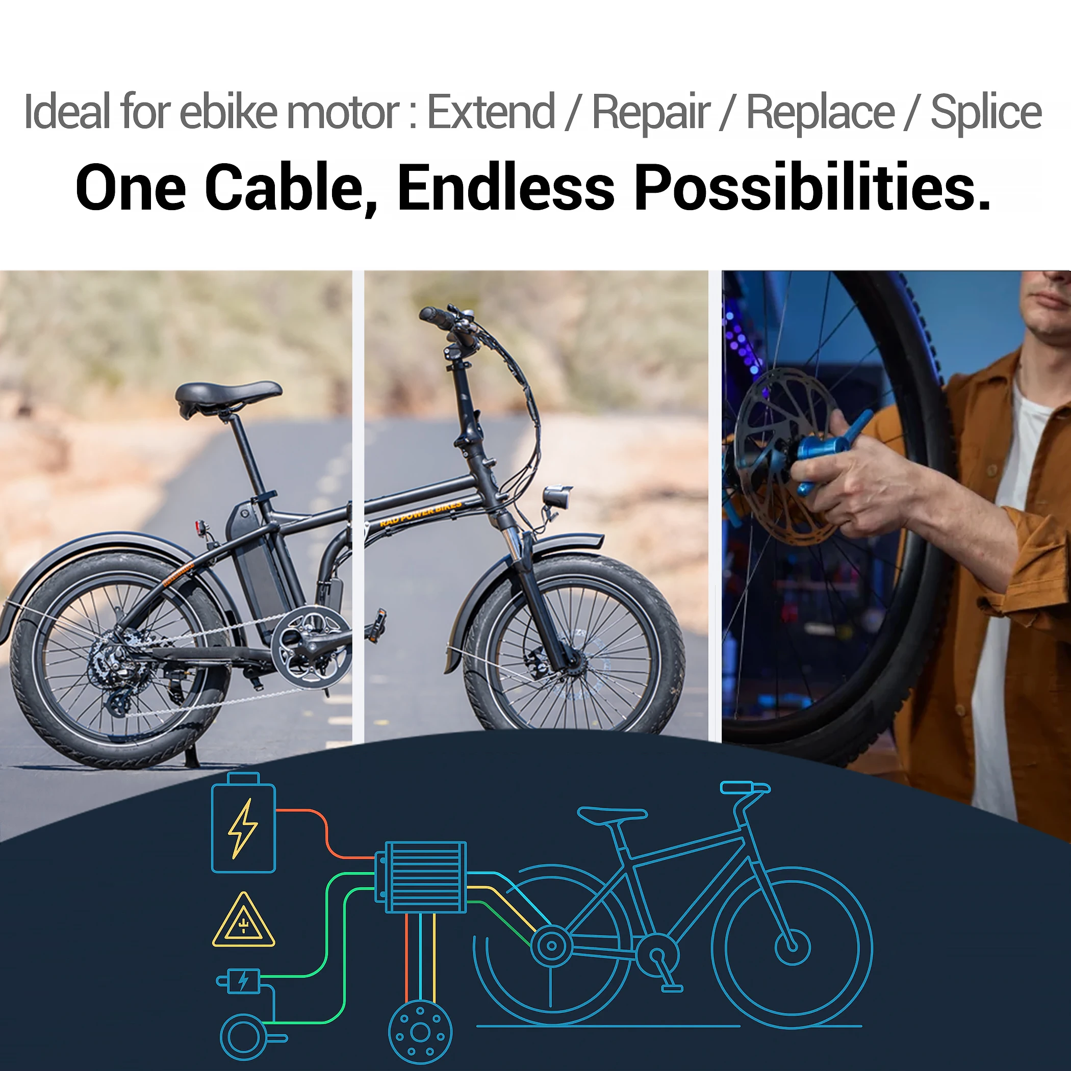 2PCS Ebike Hub Motor 9PIN Cable, Used for BAFNG 500W/750W/1000W G060/G063/G062 Hub Motors, 9-Core Large Wire, Length=23.6 Inch