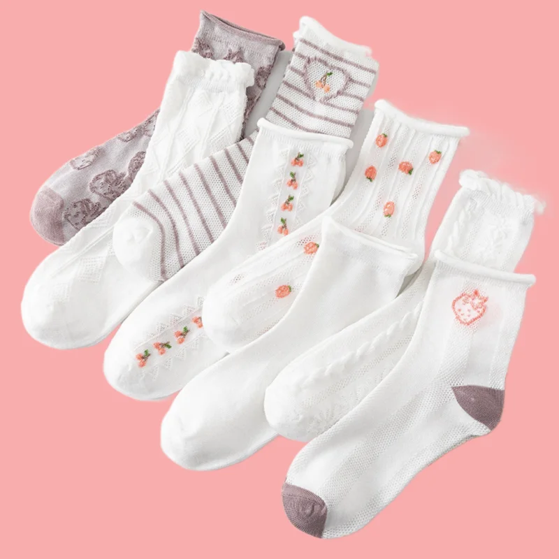 

5/10 Pairs New Women's Middle Tube Casual Socks College Style White Socks Four Seasons Pure White Socks Mid-tube Cute Socks