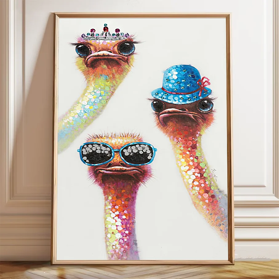 Funny Ostrich Family Modern Canvas Wall Art Print DIY Diamond Painting Home Decor Living Room Picture