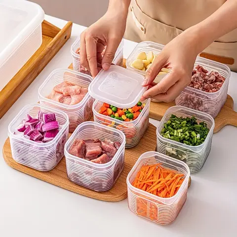 Stackable Food Storage Containers 10pcs-5Lids +5Containers,Airtight with Lids,Space-Saving for Fridge,Meat Veggies Fruit,Kitchen