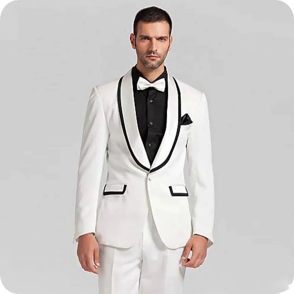 

White Suits for Men Elegant Shawl Lapel Single Button Male Suit Fashion Party Prom Wedding Tuxedo Slim 2 Piece Jacket with Pants