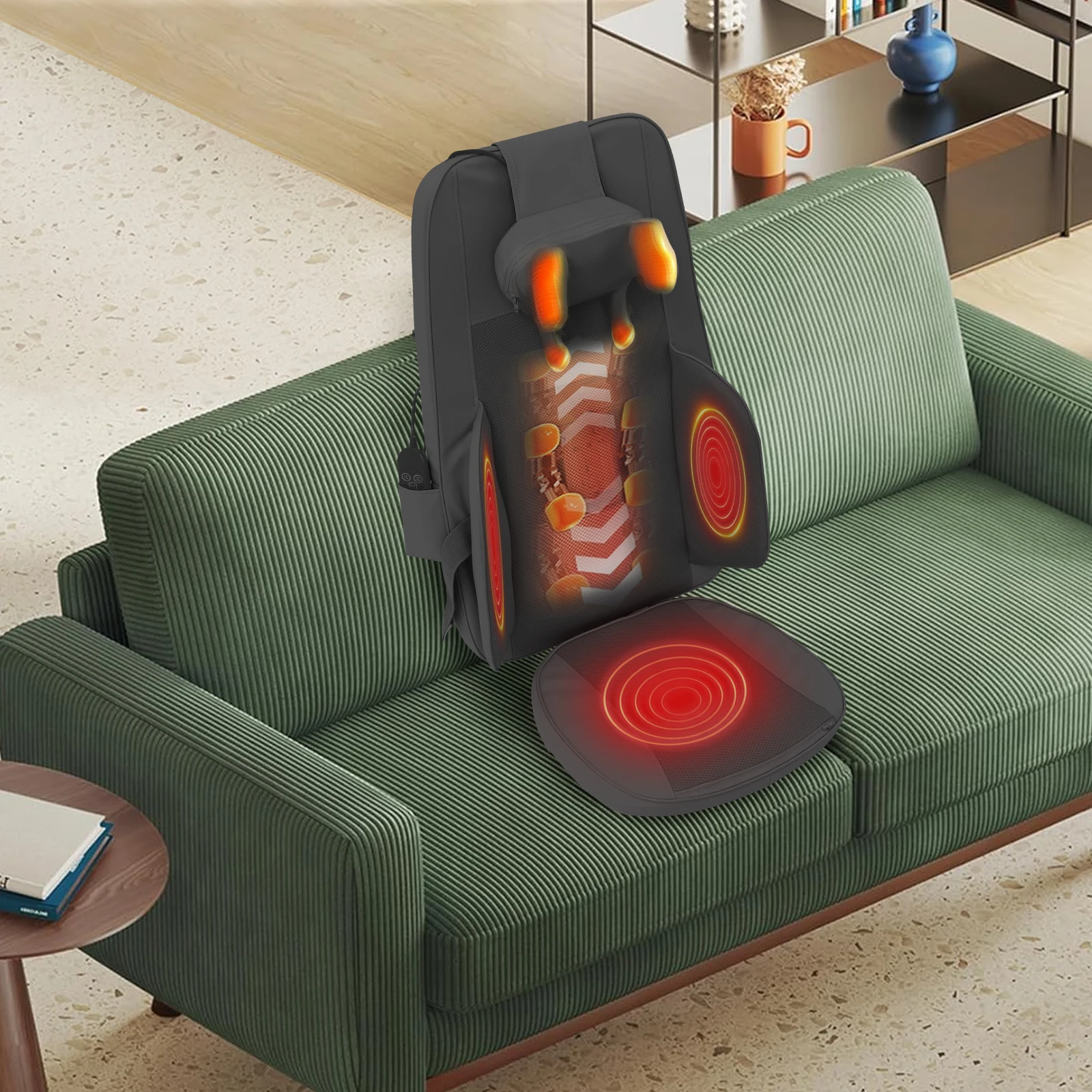 

Массажер для шеи и спины с подогревом, 5-интенсивное массажное устройство шиацу для кресла, облегчения боли в плечах и талии, дистанционное управление