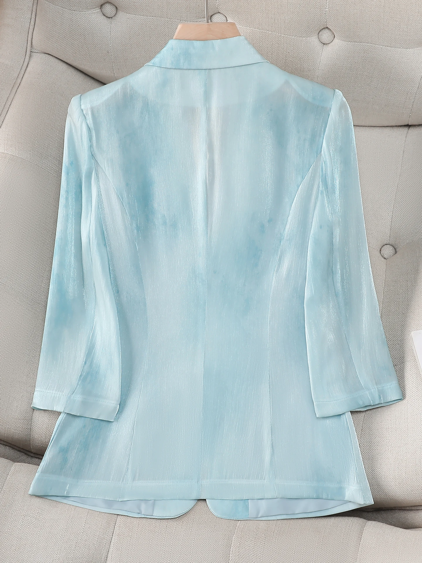 Blue Casual Lightweight Sleeveless Women's Suit Jacket Standard Fit Polyester Fiber Spring Season One Button Closure