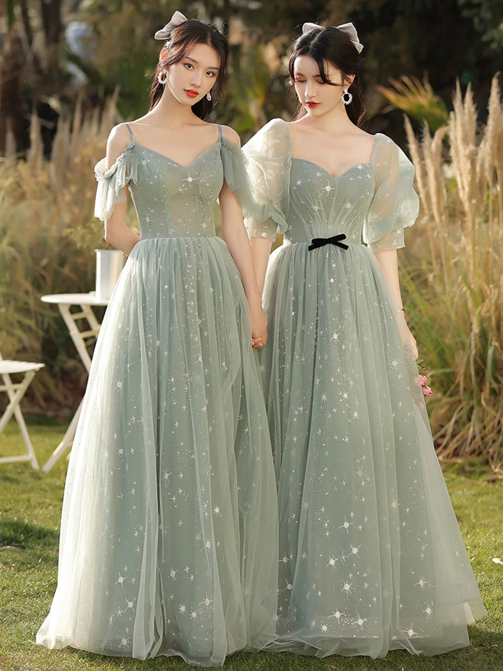 Elegant 4 Styles Grey Green Bridesmaid Dress Women\'s 2024 New Shinning Sequins Gown Ruffles Slim Wedding party guest vestido