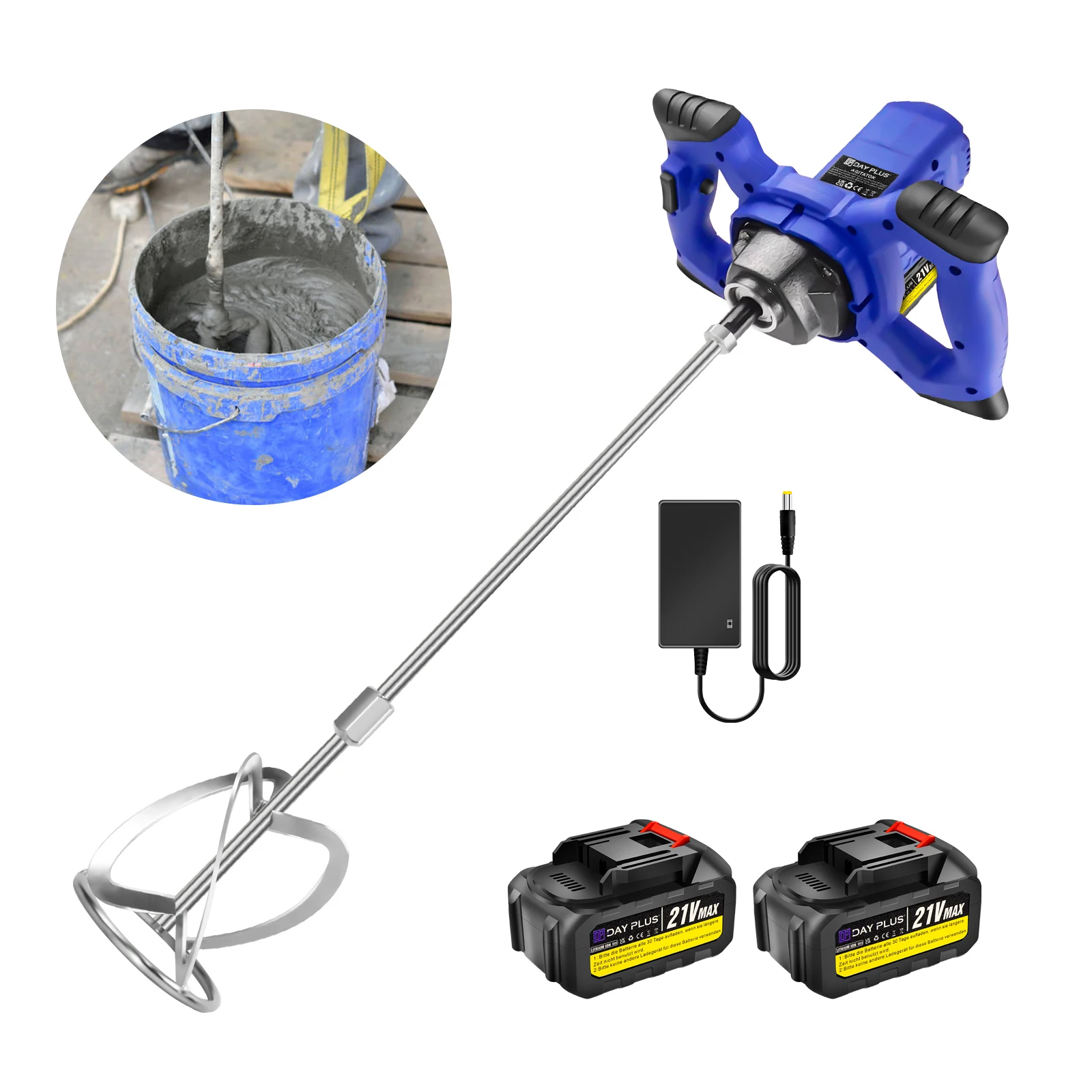 Miscelatore a paletta senza fili a 6 velocità, agitatore elettrico, strumento di agitazione per miscelazione, per malta, malta, vernice, cemento, intonacatura del gesso