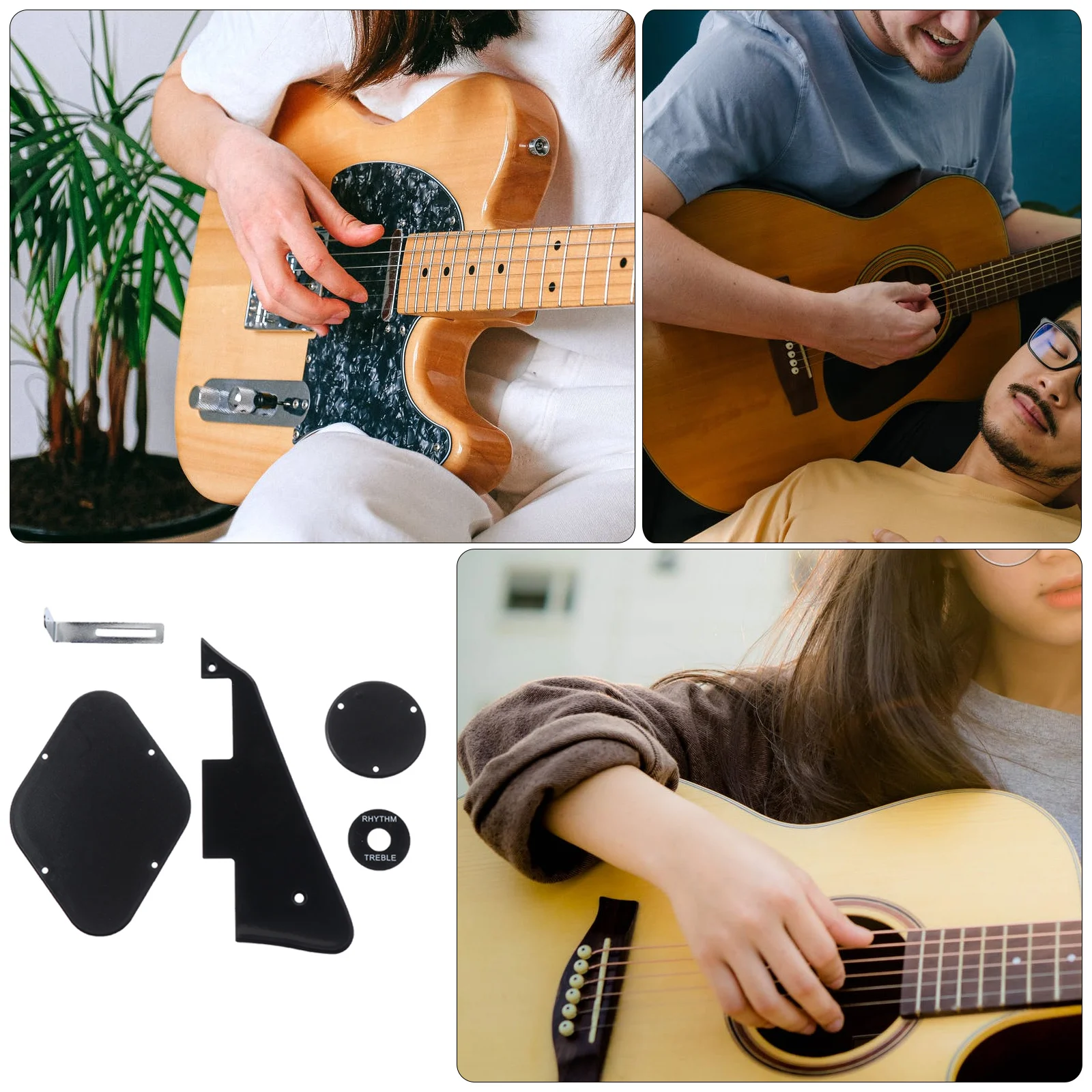 

Electric Guitar Reinforcement Plate Black Metal PVC Lightweight Durable Heat Resistant Pickguard Replacement Scratch Protection