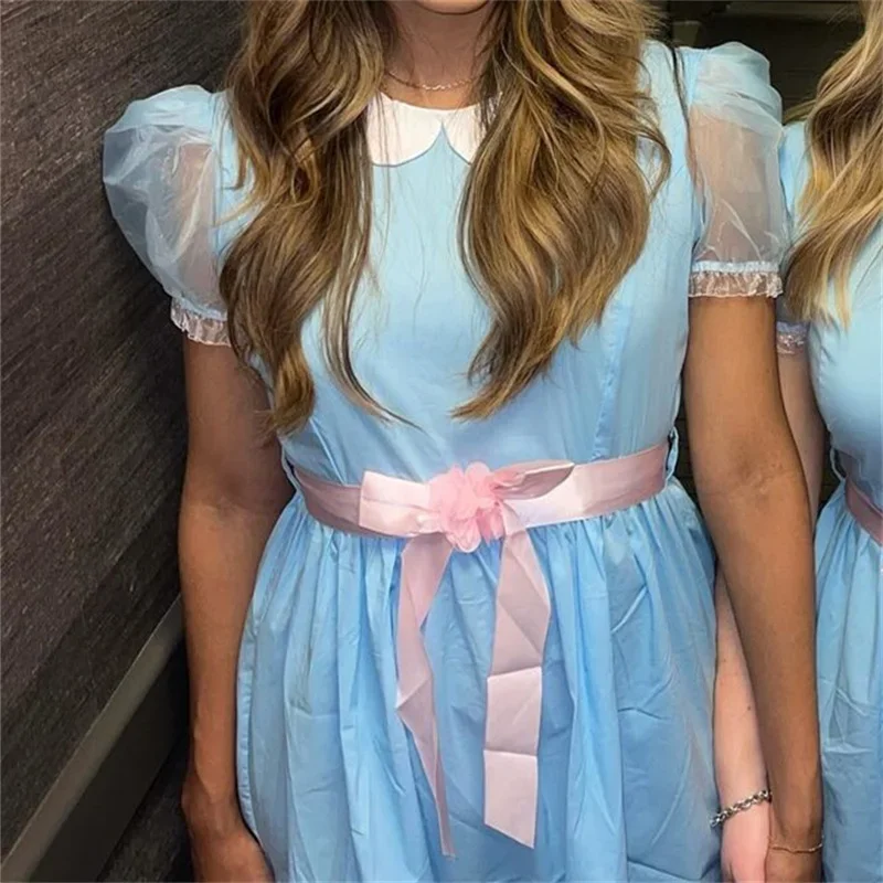 Halloween Creepy Grady Twins Costume for Women Blue Babydoll Dress Cosplay Costume Halloween Fancy Dress Y2k Streetwear